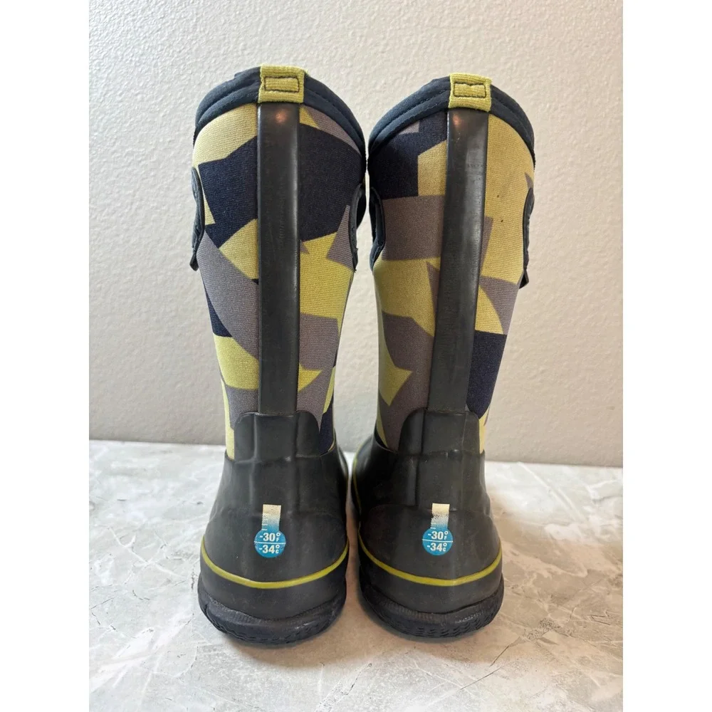 Bogs Kids Classic Geo Waterproof Insulated Rain Boots Grey Yellow 71996-469